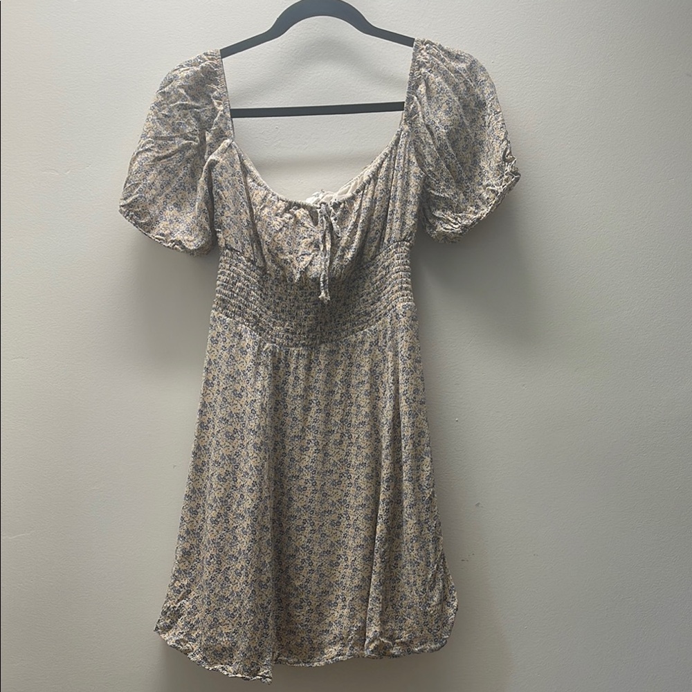 Reformation Tan Cream Puff Sleeve Mini Sundress